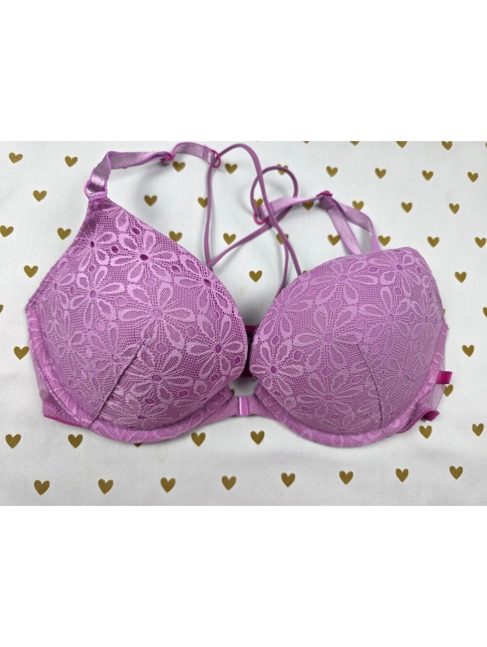 Victorias Secret Purple Strappy Front Close Racerback Bra 32D Push Up